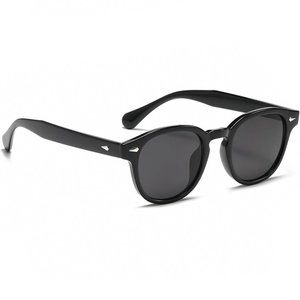 Men Women Round Black Tint Shades Circle Summer Beach Black Frame Sunglasses